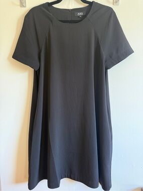 ABS Collection Black Shift Dress Size 10 Short Sleeve Stretch Career Cocktail